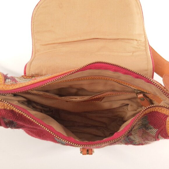 Vintage Ralph Lauren Needlepoint Tapestry Crossbody Bag Leather Strap Ruby Red - Picture 6 of 16